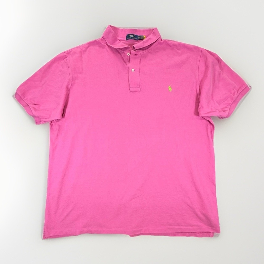 Polo Ralph Lauren Shirt Mens 3XLT Pink Cotton Lime Pony Logo Golf Polo